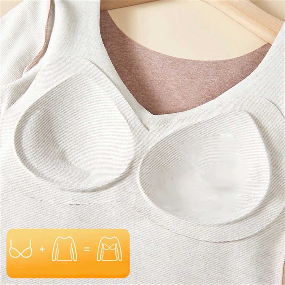 Women Vneck Seamless Thermal Underwear Set Autumn Winter Warm Lingerie Long Sleeve Tops With Chest Pads Trousers Twopiece SuitT251020