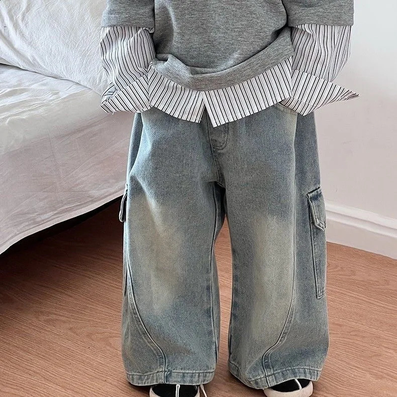18Y Boys Autumn Jeans Versatile Elastic Wiast Children Trousers Loose Casual Toddler Boy Wide Leg Pants Kid Denim Pant 251014