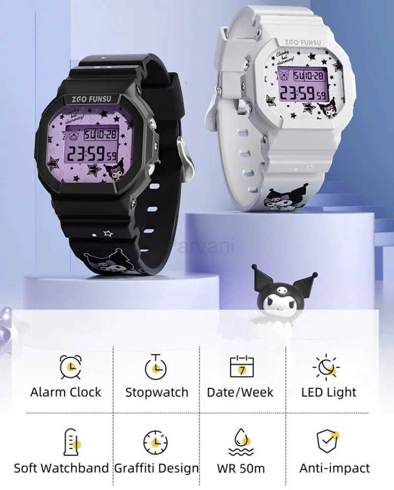 Sanrio Sanrio Kuromi Watch LED Digital Watchs Student Versatile Silicone Watch Childrens Wrist Watch Waterproof Sports Kids Clock Gift L251020