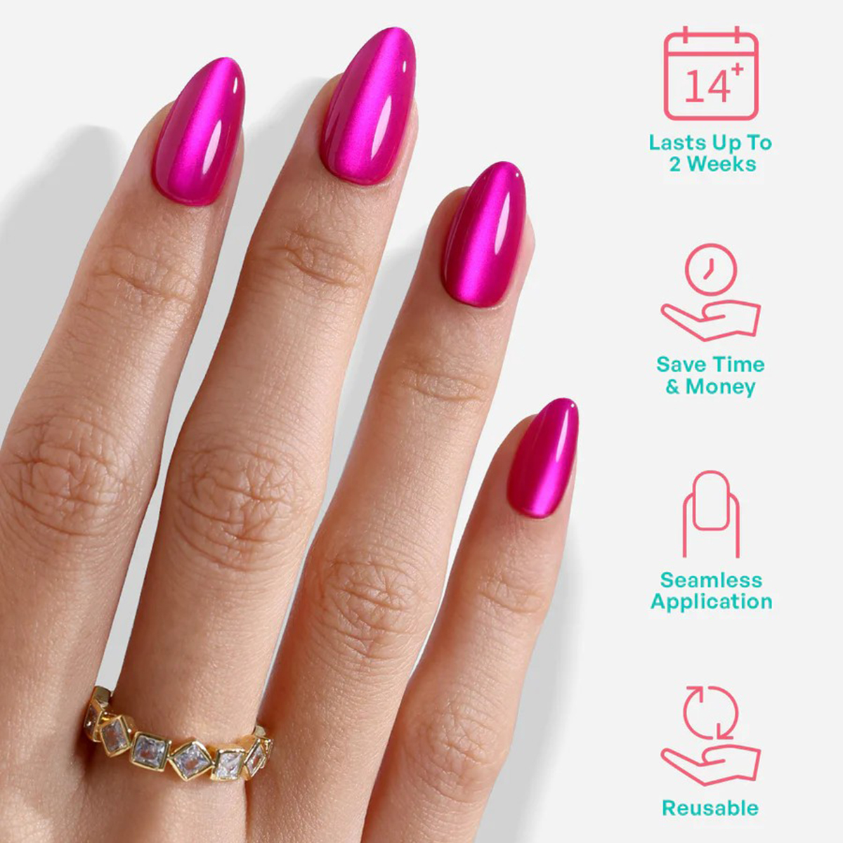 gel cateye pink soft gel presson nail tips they fit perfectly and naturally there are 16 sizes to choose from 32 reusable nail tips in total