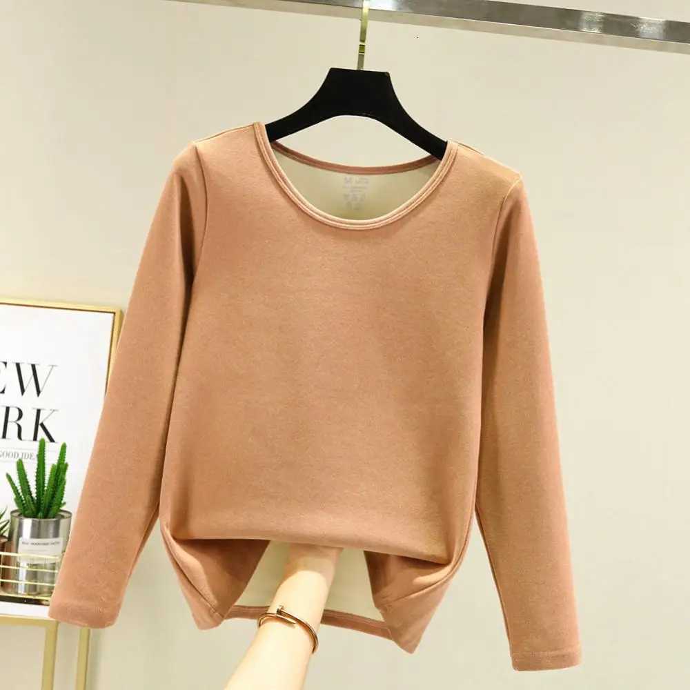 Fashion Women Thickened Bottomed Shirt Winter LongSleeved Basic Shirt Solid Color Warm Slim Thermo Lingerie Thermal UnderwearT251020