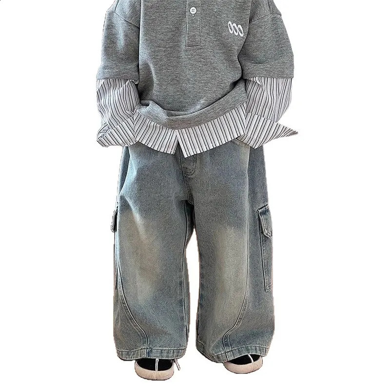 18Y Boys Autumn Jeans Versatile Elastic Wiast Children Trousers Loose Casual Toddler Boy Wide Leg Pants Kid Denim Pant 251014