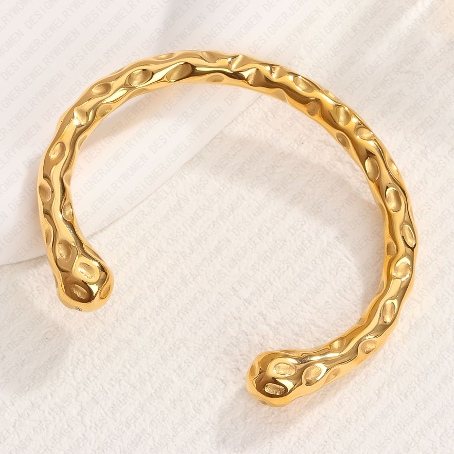 Designer Bracelet for Women Stainless Steel Bracelets Hammered Open Adjustable Bangle Gold Bangles Luxury Jewelry Jewellery Designer for Women Elegant