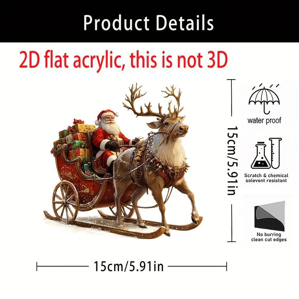 1pcs Reindeer Figurine 2D Acrylic Christmas Santa Claus on Sleigh Decoration Holiday 2025 Party Supplies ddmynov - view 7