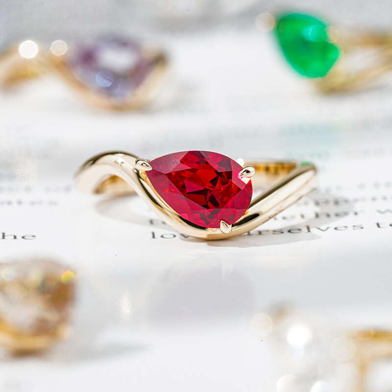 1ct StarsGem Curved Pear-shaped 6x 9mm IGI Laboratory/Emerald/Blue/Red 9K/10K/14K/Thin Ring