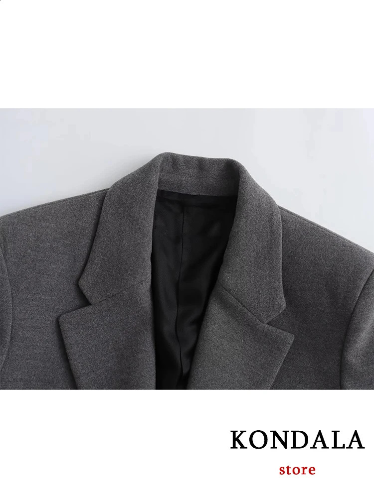 KONDALA Oversized Blazer for Women Long Sleeve V Neck Pockets Padded Jacket Fashionable Outwear Office Lady Dark Gray 251106