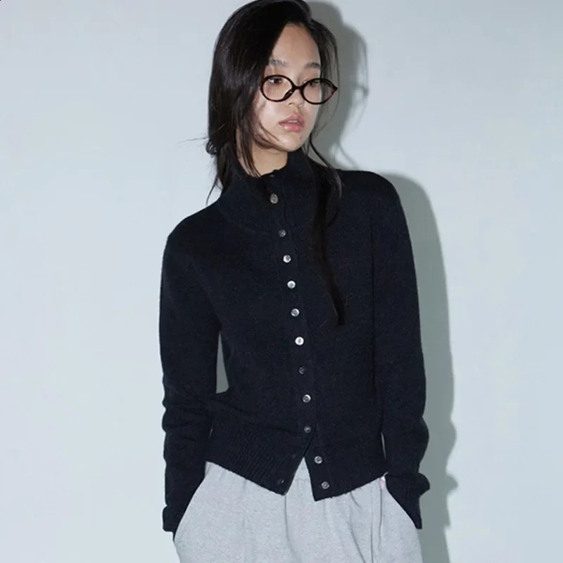 Korean Dongdaemun Style Versatile High Collar Slim Fit Long Sleeve Knitted Open Cardigan Top for Women Single Button 251015 - view 5
