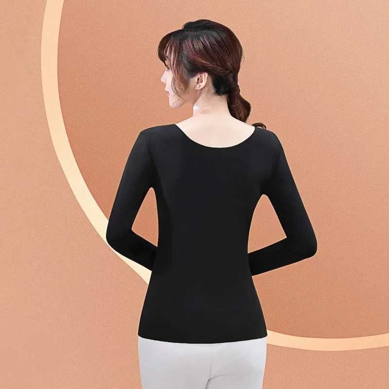 New Women Fall Thermal Top With Bra Long Sleeve Solid Low neckline Slim Tops Autumn And Winter For Women Design senseT251020