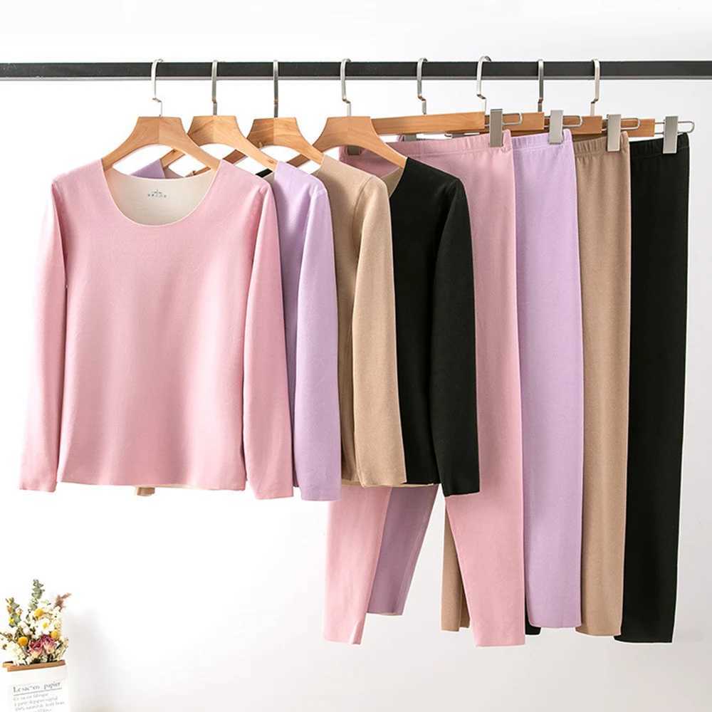 Autumn Winter Womens Thermal Underwear Plus Velvet Doublesided Brushed Bottoming Underwear Lingerie Set Woman Winter ClothingT251020