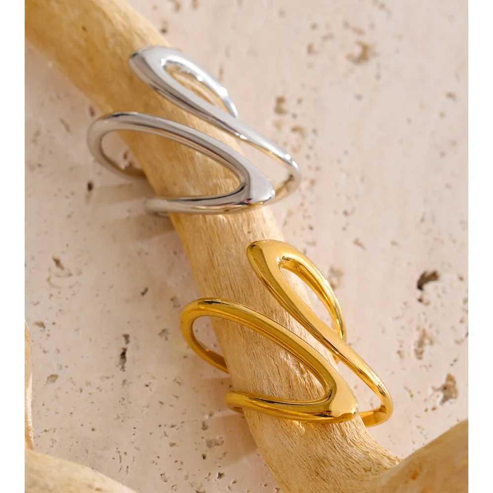 Yhpup Minimalist Stainless Steel Geometric Finger Ring Stylish Unique Design Trending Jewelry PVD Waterproof Plated J251020