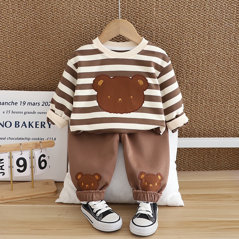 2025 New Hot selling Children's Wear Casual Bear Hoodie Baby Spring and Autumn Two piece Set Boys' Autumn Set