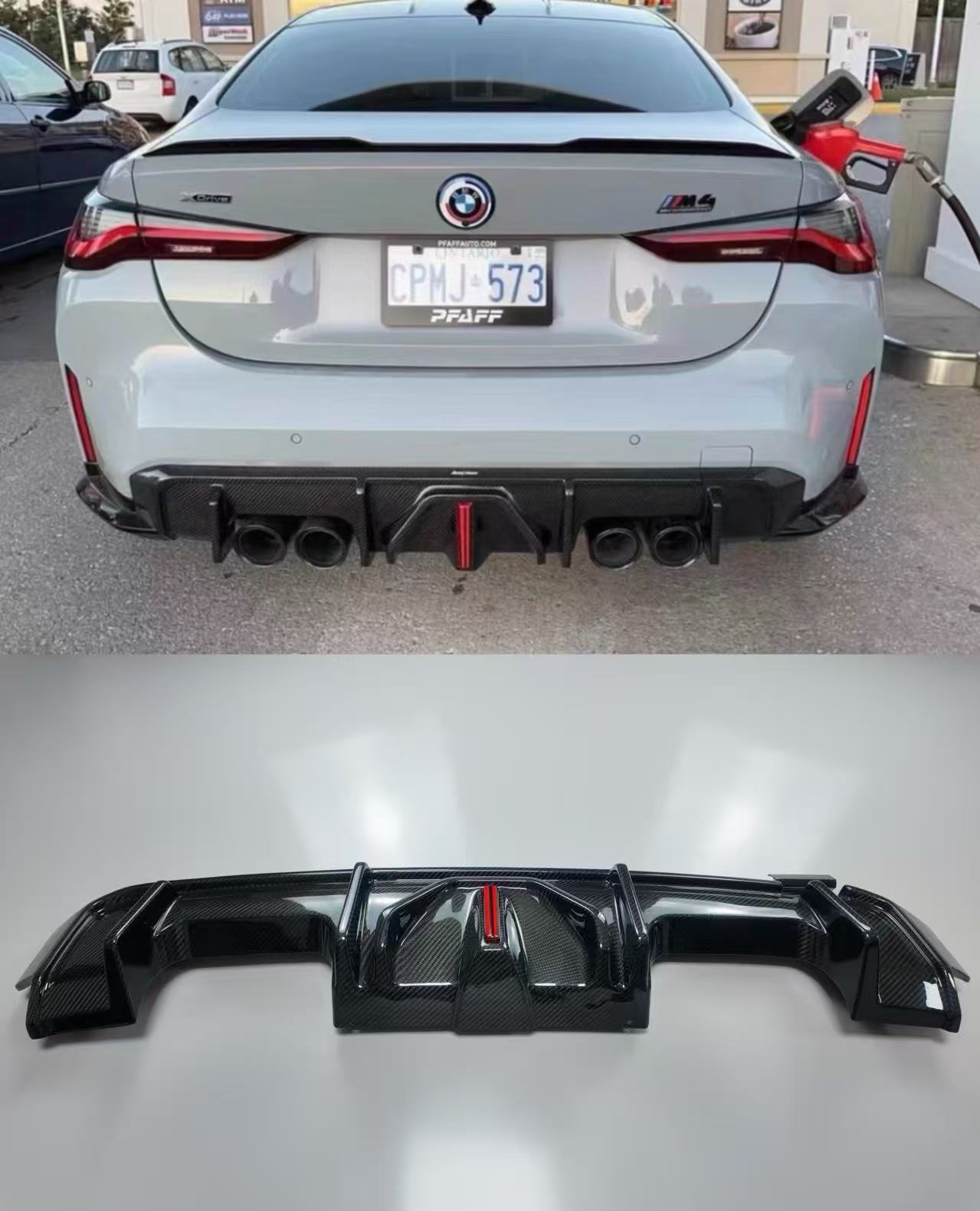 Dry carbon Fiber Car Styling With light Rear Bumper Lip Splitter Diffuser Guard Spoiler For BMW M3 M4 G80 G82 G83 Sedan Coupe