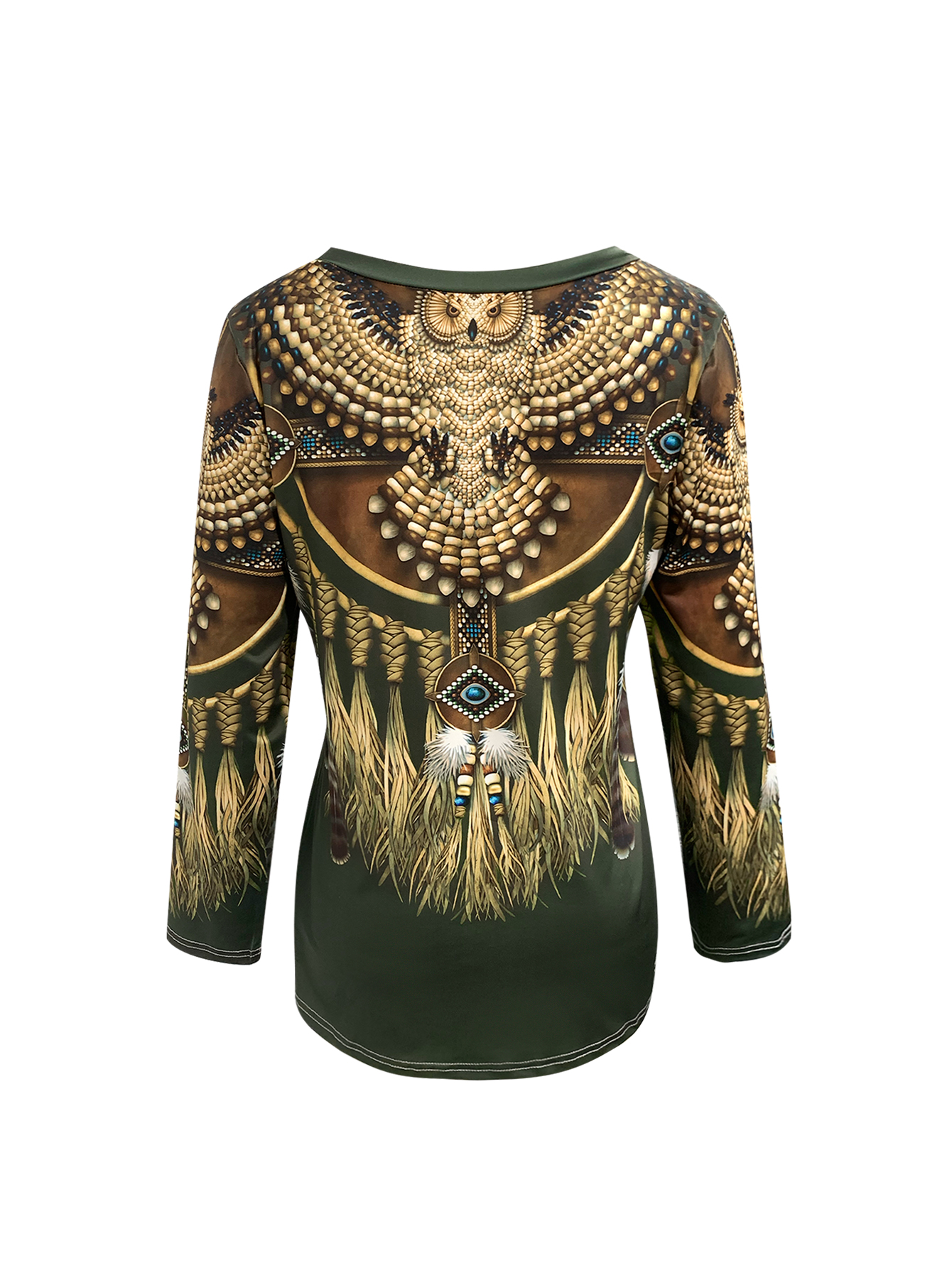 Women's Autumn & Winter Retro Ethnic Style V - Neck Long Sleeve Top, Casual Milk Silk Blouse-CF40221