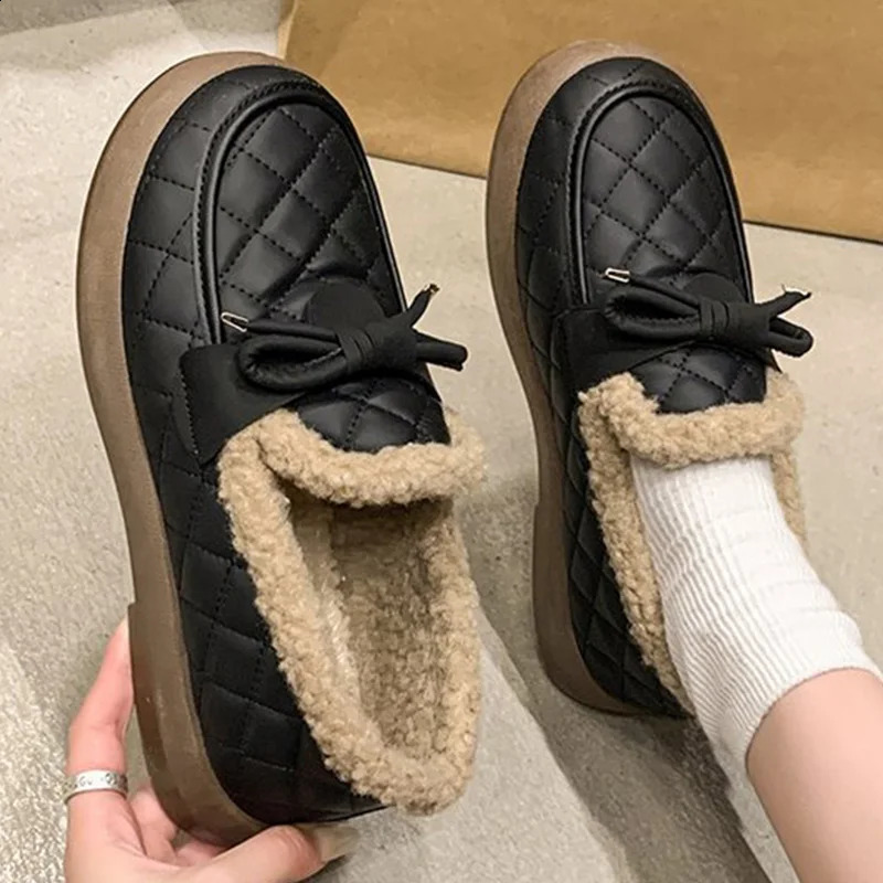 Pu Leather Snow Boots for Women Winter Korean Bowknot Detor Plush Booties for Woman Non Slip Keep Warm Snow Boots Lady 251013