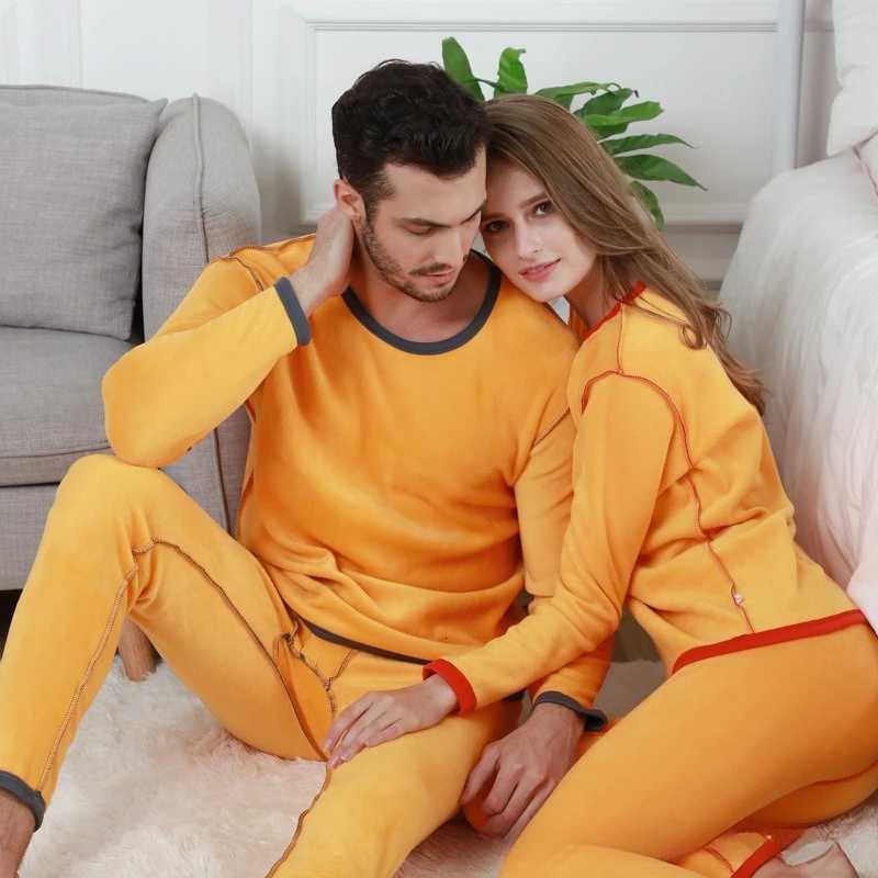New Gold Fleece Thermal Underwear Set Women Men Oneck Thickened Warm AntiCold Home Sleepwear Plus Velvet Intimate Thermal SuitT251020