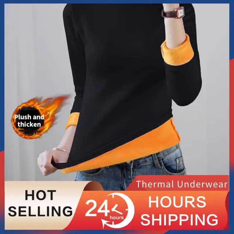 S4XL Autumn Winter Thermal Underwear For Women Inner Plus Velvet Thick Warm Longsleeved Tshirt Highneck Bottoming ShirtT251020