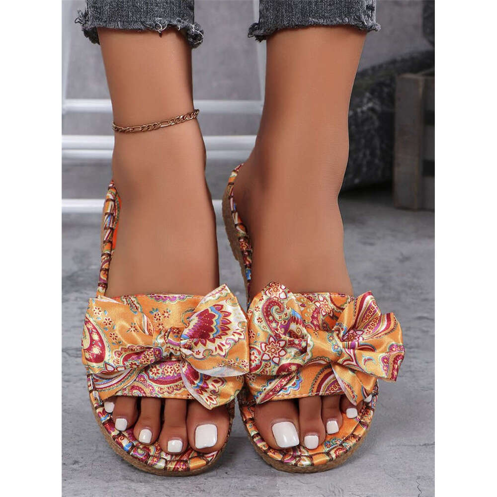 2025 new summer free shipping large size outdoor designer slippers bowknot flat heel womens sandals