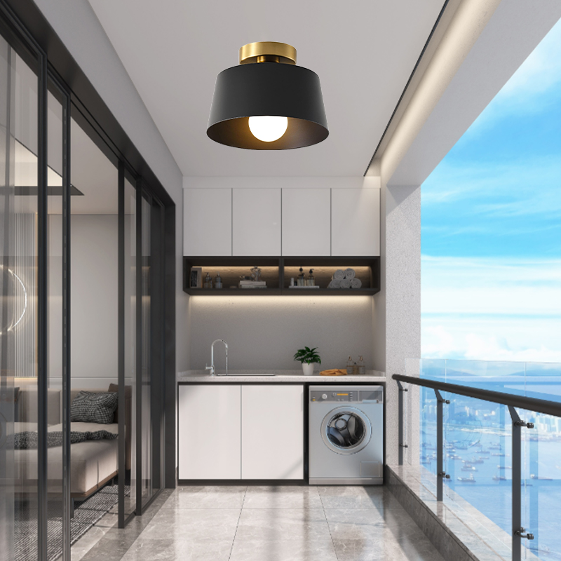 Ceiling Light Fixture, Hallway Ceiling with Gold Plate and White Shade, Modern Simple Style Porch Light Fixtures Semi Flush Mount