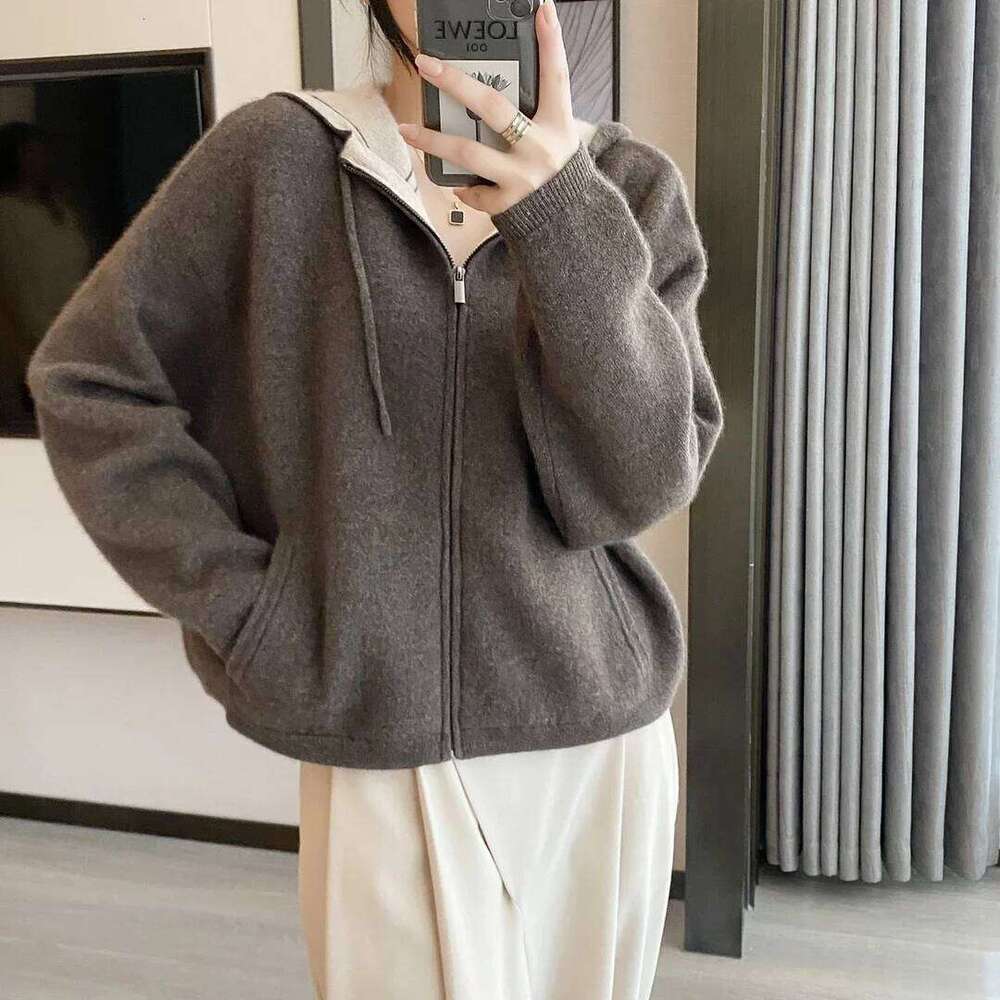 Women's Air Cashmere Cardigan Loose Padded Knit Hoodie Contrast Zipper Sweater Fall Winter Coat New Style Casual Comfortable 251020 251020