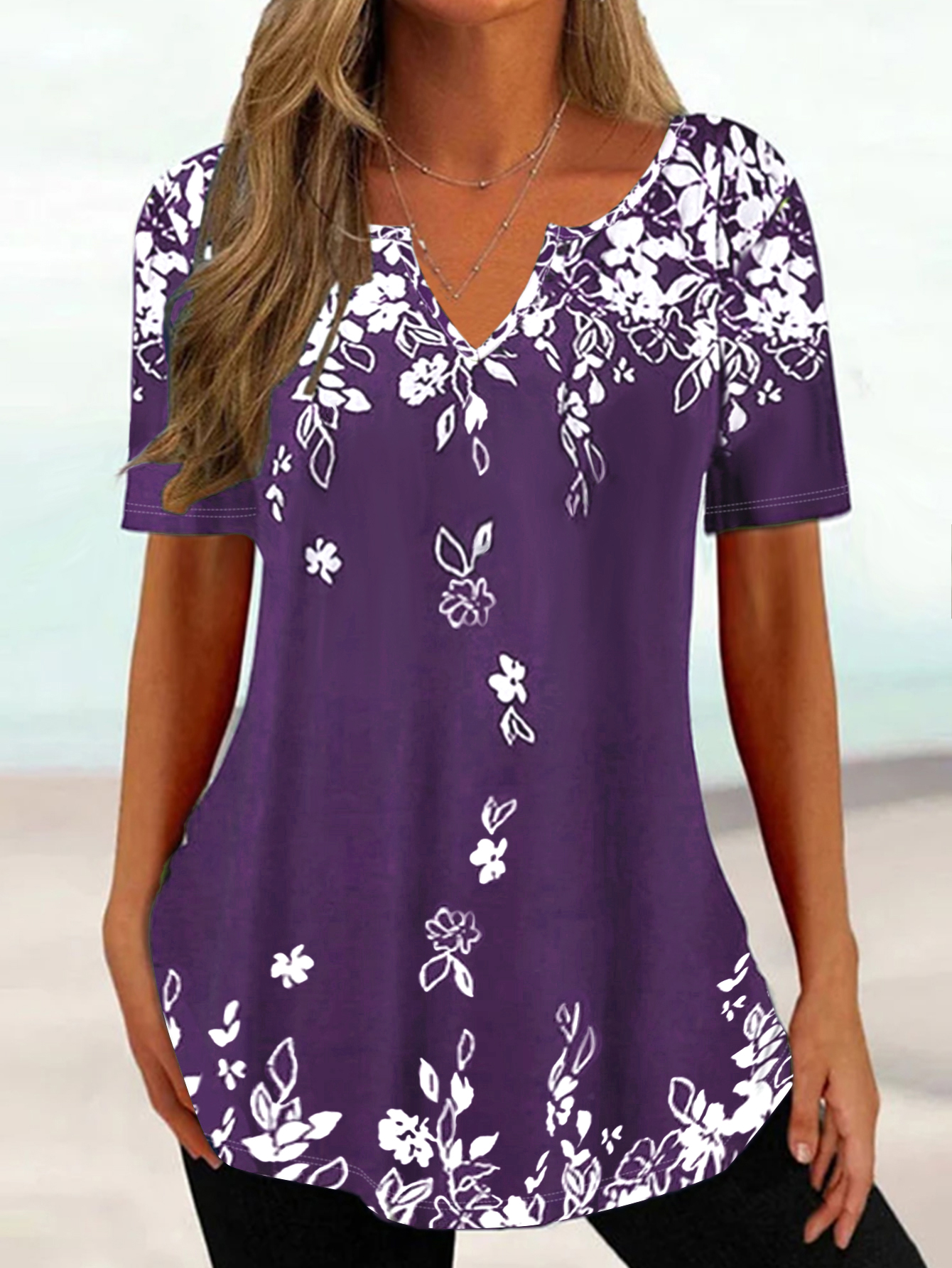 Women's Spring & Autumn Floral Printed Casual Vacation Top, Versatile Milk Silk Blouse-CF24362