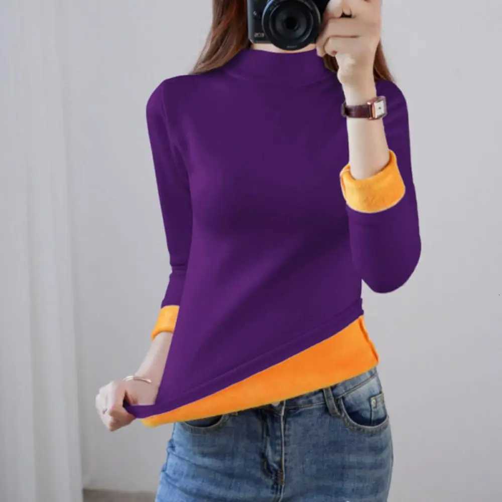 S4XL Autumn Winter Thermal Underwear For Women Inner Plus Velvet Thick Warm Longsleeved Tshirt Highneck Bottoming ShirtT251020