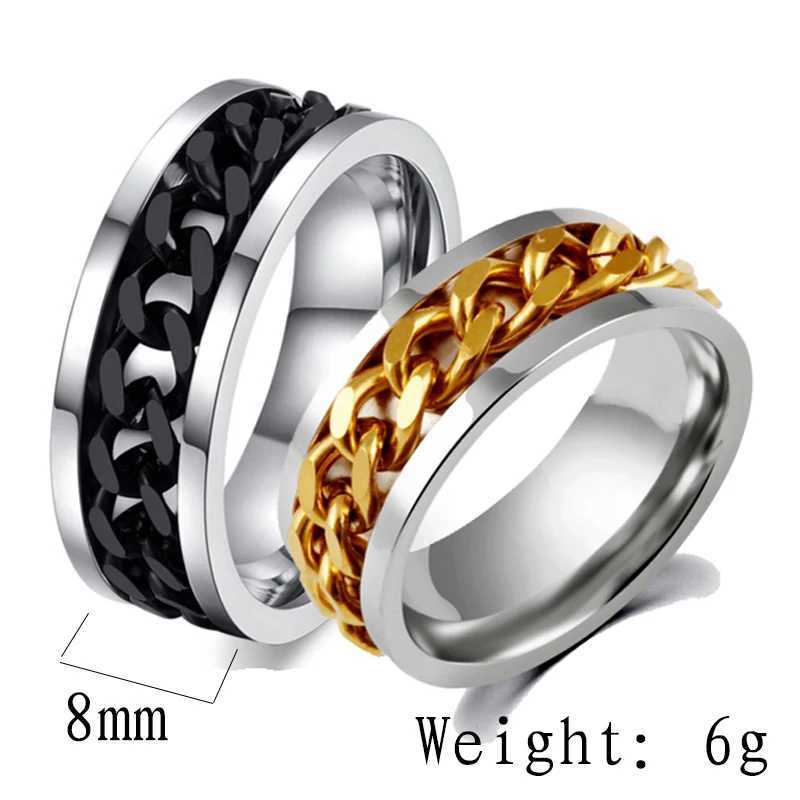 Letdiffery Fashion Spinner Black Chain Ring Stainless Steel Punk Rock Accessories Three Colors Option For Men Gift J251020