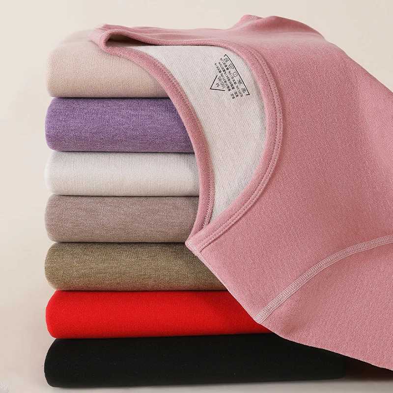 Winter Womens Thermal Underwear Set Cashmere Silk Solid Color Simple Comfortable Bottoming Underwear Autumn Clothes and PantsT251020
