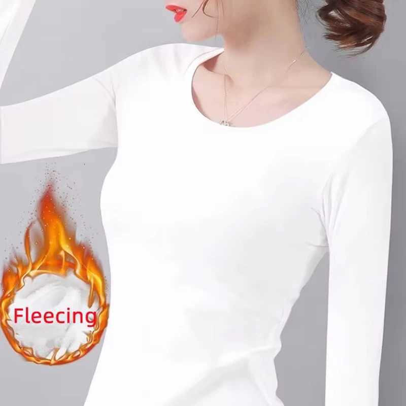 O Neck Long Sleeve Shirt Women Winter Bottoming Cropped Tops Black Casual Slim Basic Velvet Heating Fiber Thermal TShirts 2024T251020