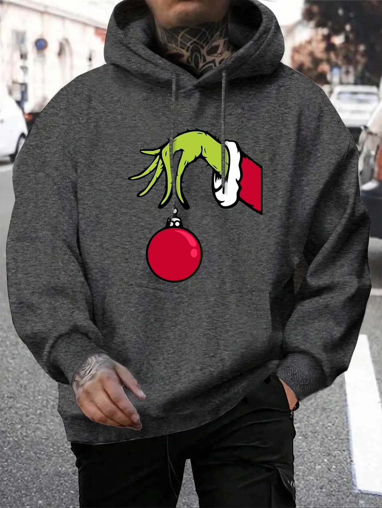 2025 Green Haired Monsters Get Christmas Gifts Hoodie Man 2dHoodies Warm FLeece FurLiner Men Hoody Casual Pullover W251020