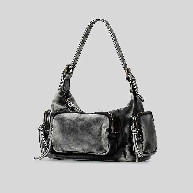 Women Vintage Denim Punk Shoulder Bag Design Black Grunge Handbag for Cool Girls Retro Lady Gothic Underarm Bags Motor StyleT251020