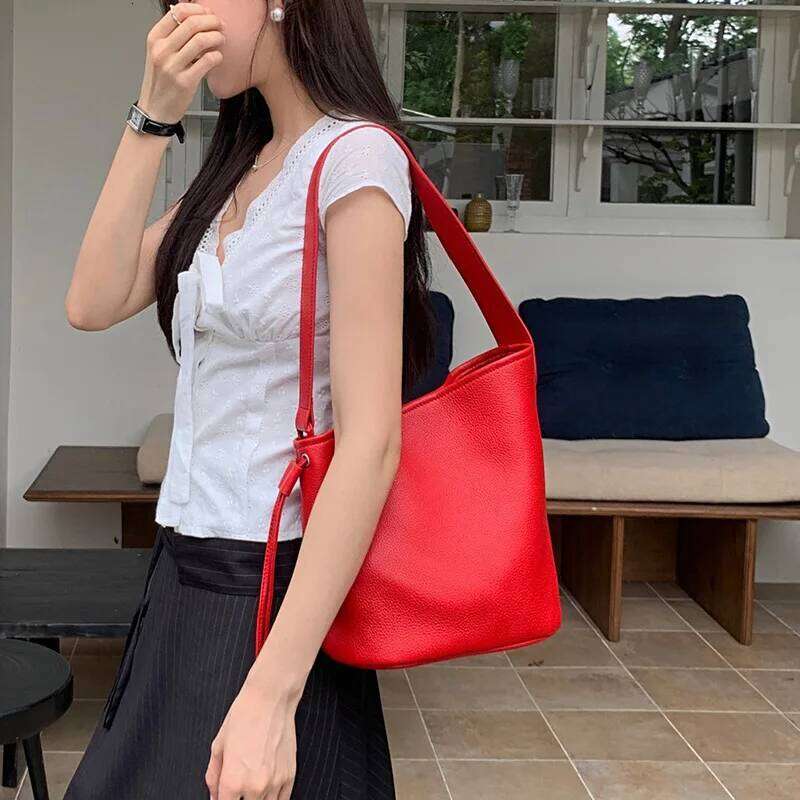 Genuine Leather Bucket Underarm New Niche Design Top Layer Cowhide Simple Vintage Women One-Shoulder Crossbody Bag Suotong251020 Suotong1020
