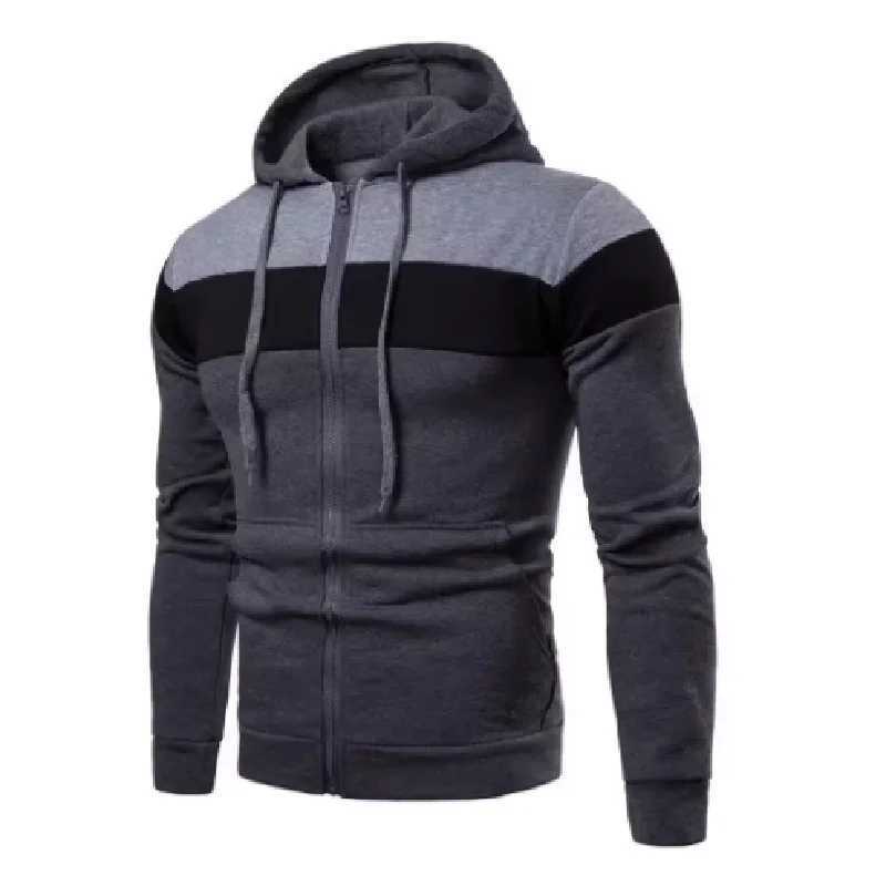 New Mens ZipUp Color Block Hoodie with Casual Stylish Durable FallWinter Top Raglan Sleeves Hoodies Sweatshirt Male W251020