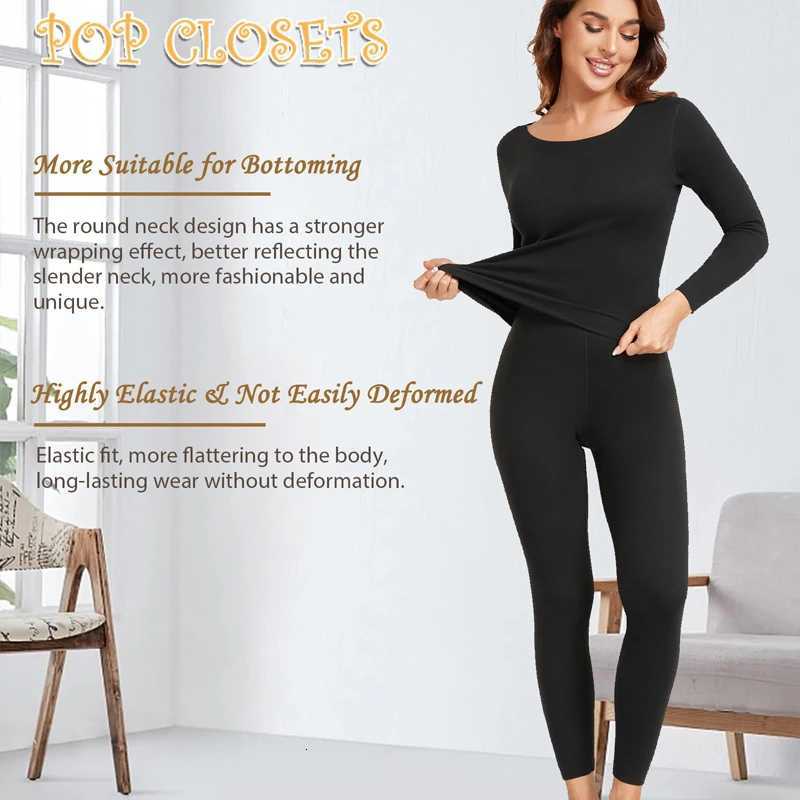 Winter Long Sleeve Bottoming Top Thermajane Long Johns Thermal Underwear for Women Soft Base Layer Pajama Set for Cold WeatherT251020