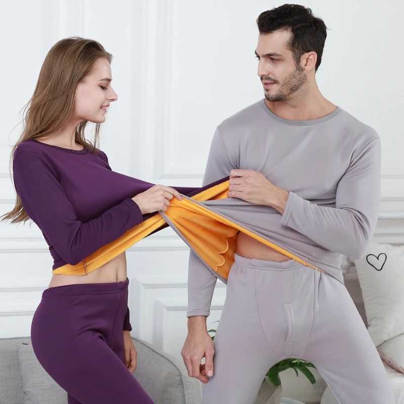 New Gold Fleece Thermal Underwear Set Women Men Oneck Thickened Warm AntiCold Home Sleepwear Plus Velvet Intimate Thermal SuitT251020