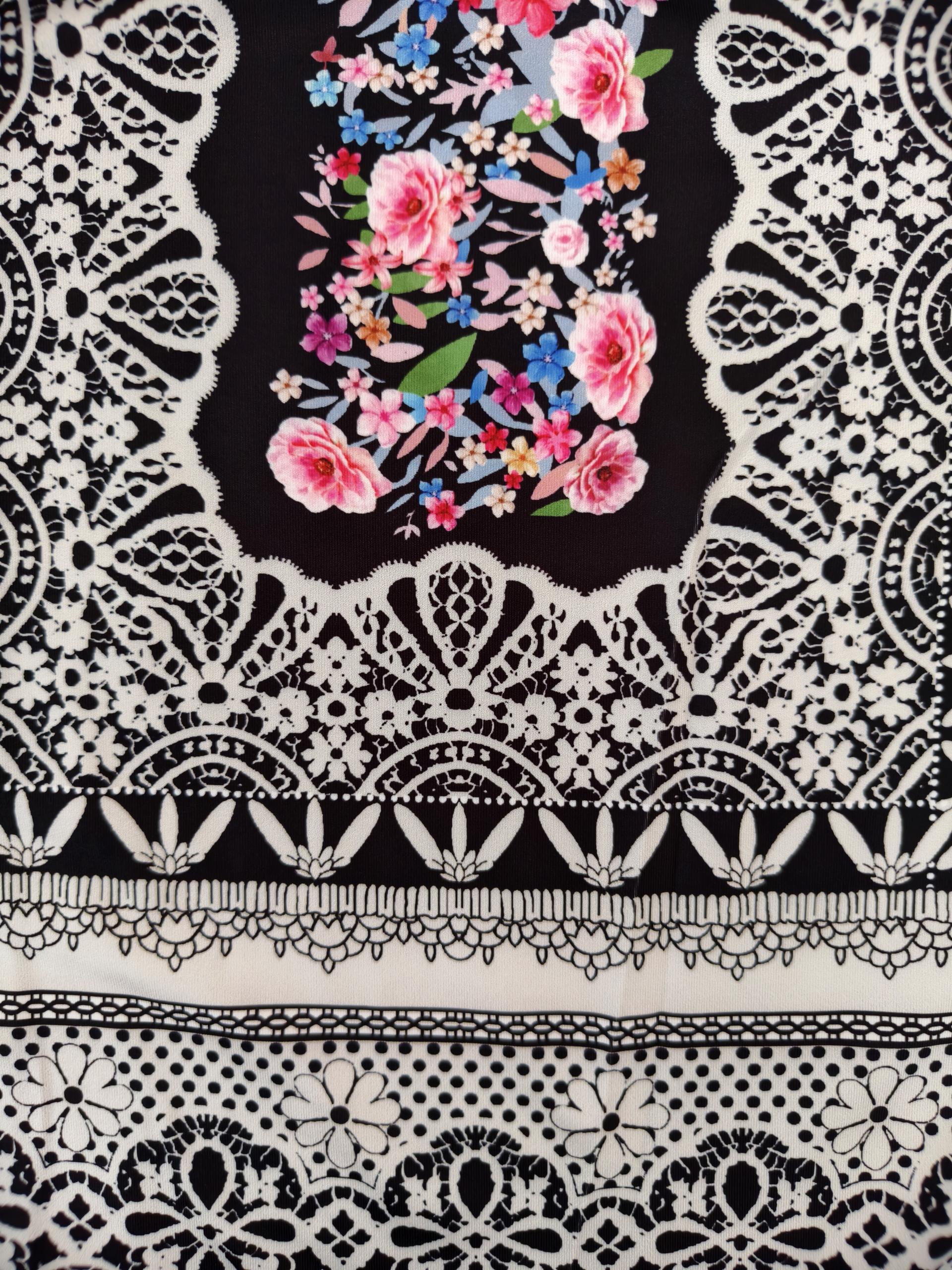 Women's Retro Ethnic Style V-Neck Thin Long Sleeve T-Shirt, Fashion Milk Silk Top (S-XXL, Black Gray)-CF43476