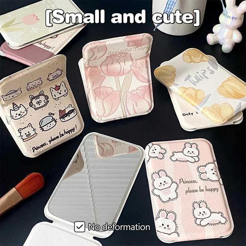 Desktop Makeup Mirror Solid Color PU Leather Simple Portable Handheld Makeup Mirror Foldable Student Compact Cute Pocket Mirror C2510200