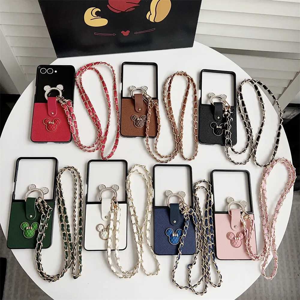 Crossbody Lanyard Phone Case For Galaxy Z Flip 7 6 5 4 3 Flip7 Flip6 Flip5 Cute Cartoon Ring Leather Protective Cover J251114