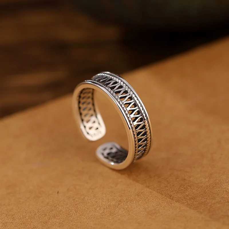 PANJBJ 925 Sterling Silver Texture Ring For Women Hollow Out Minimalism Vintage Jewelry Gift J251020