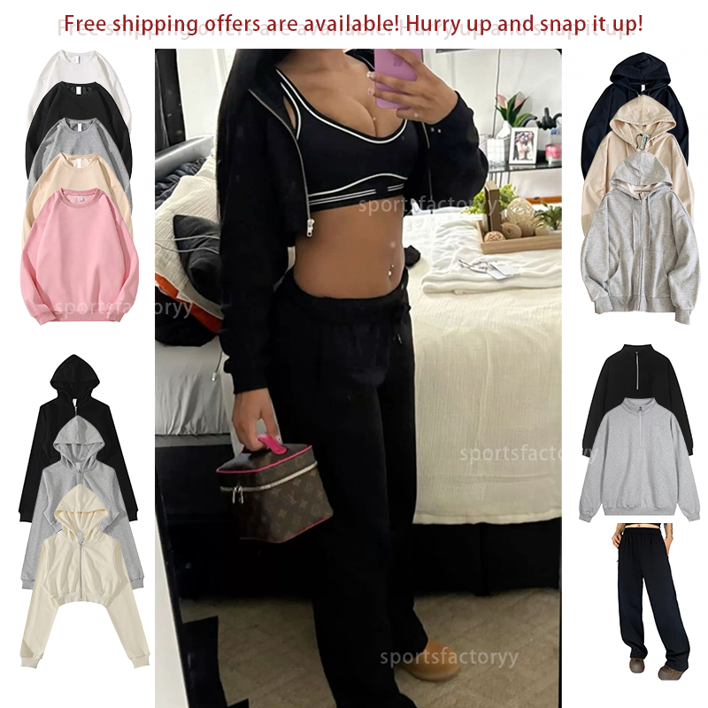 Women Yoga Casual Active Sets four Styles of Hoodie Crewneck Half Zip Cropped Full Zip with Relaxed Fit Sweatpants alosetism Women Clothes Sportswears Gym
