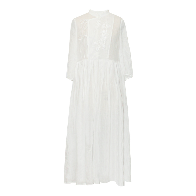 X22523 New Women's Dress White Retro Forest Fresh High-end Cotton and Linen
