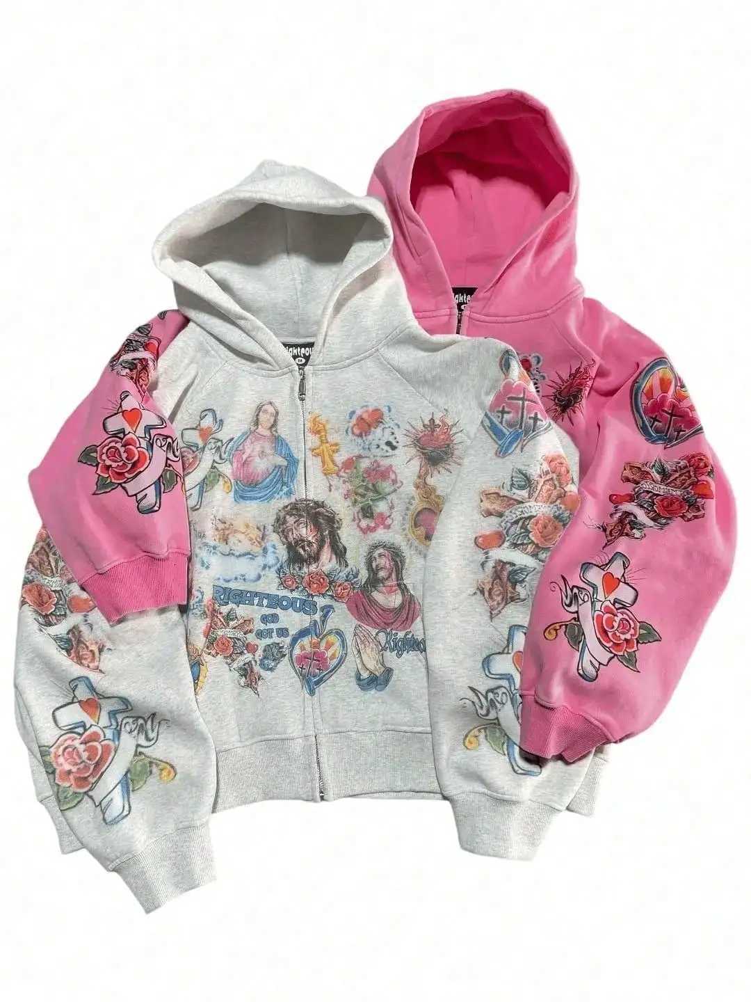 Womens Zip Up Hoodies Jacket Graphic Print Long Sleeve Sweatshirt Jacket with Pocket W251020