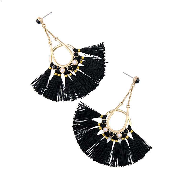 KpacoTa Soutache jewelry Tassel Drop Earrings Ethnic boho weave large Hoop Soutache earring white blue colorful women gift 241227