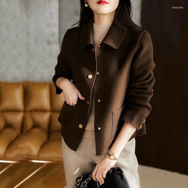 Women's Jackets Elegant Double-Faced Wool Short Jacket Fashionable Loose Fit Turn-Down Collar Top For Spring Autumn Seasons