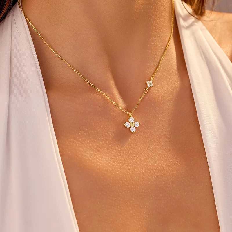 925 Sterling Silver Dainty Lucky CZ Leaf Necklace for Women 14k Gold Plated Flowers Elegant Pendant Necklace Wedding Jewelry Y251020