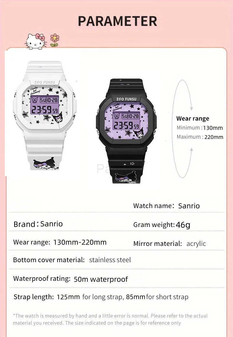 Sanrio Sanrio Kuromi Watch LED Digital Watchs Student Versatile Silicone Watch Childrens Wrist Watch Waterproof Sports Kids Clock Gift L251020