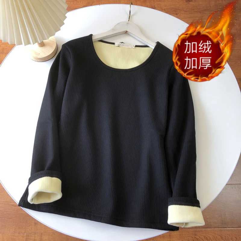 Winter Thick Velvet Soft Thermal Top Allinone Fleece Warm Slim Womens Tees Shirt Long Sleeve Skinny Top Underwear PulloversT251020