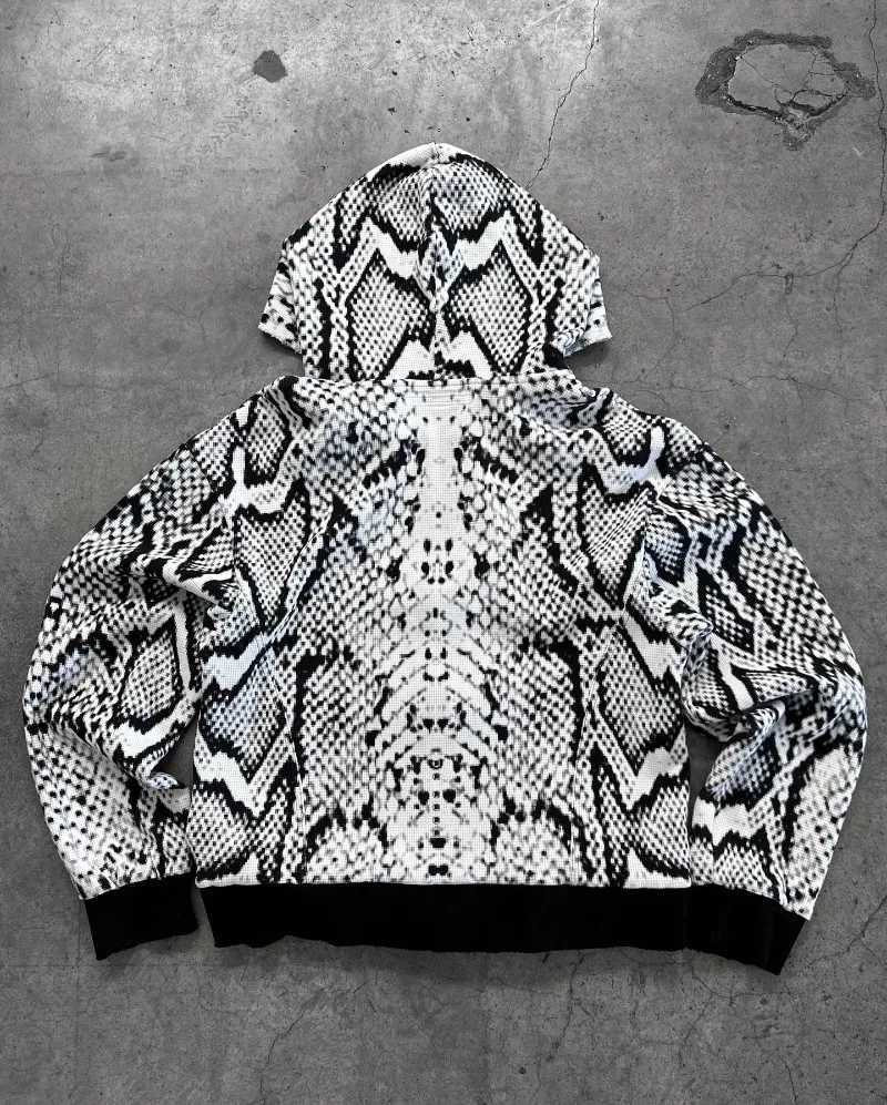 Y2K new Gothic black white snake pattern zipper men hoodie European American retro hiphop fashion high street hoodie W251020