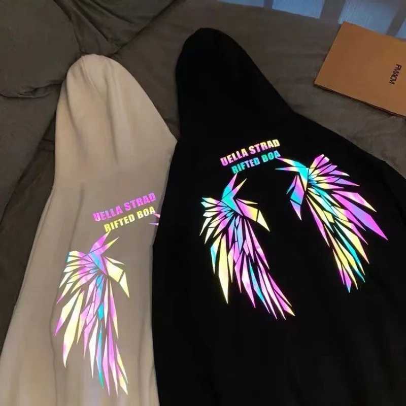 Reflective Male Hoodie Hip Hop Overfit New in No Brand Y2k Vintage Novelty and Simple 90s Tops Fleeced Mens Hooded Sweatshirt W251020