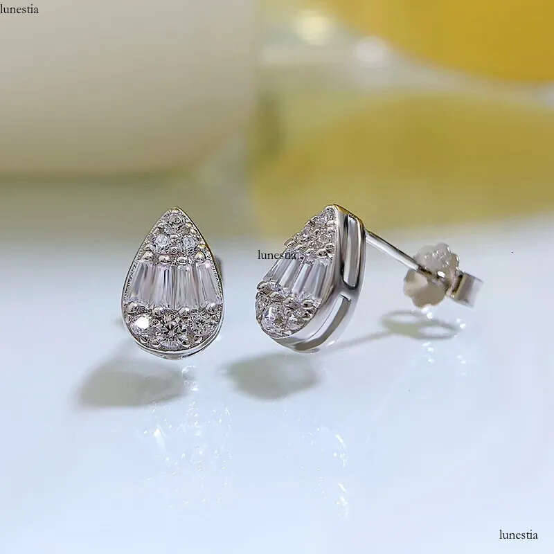 Rulalei Water Drop Stud Earrings Brand Fashion Jewelry Sterling Sier T Princess Cut White Topaz CZ Dia Gemstones Party Women Wedding Pear Earring Gift