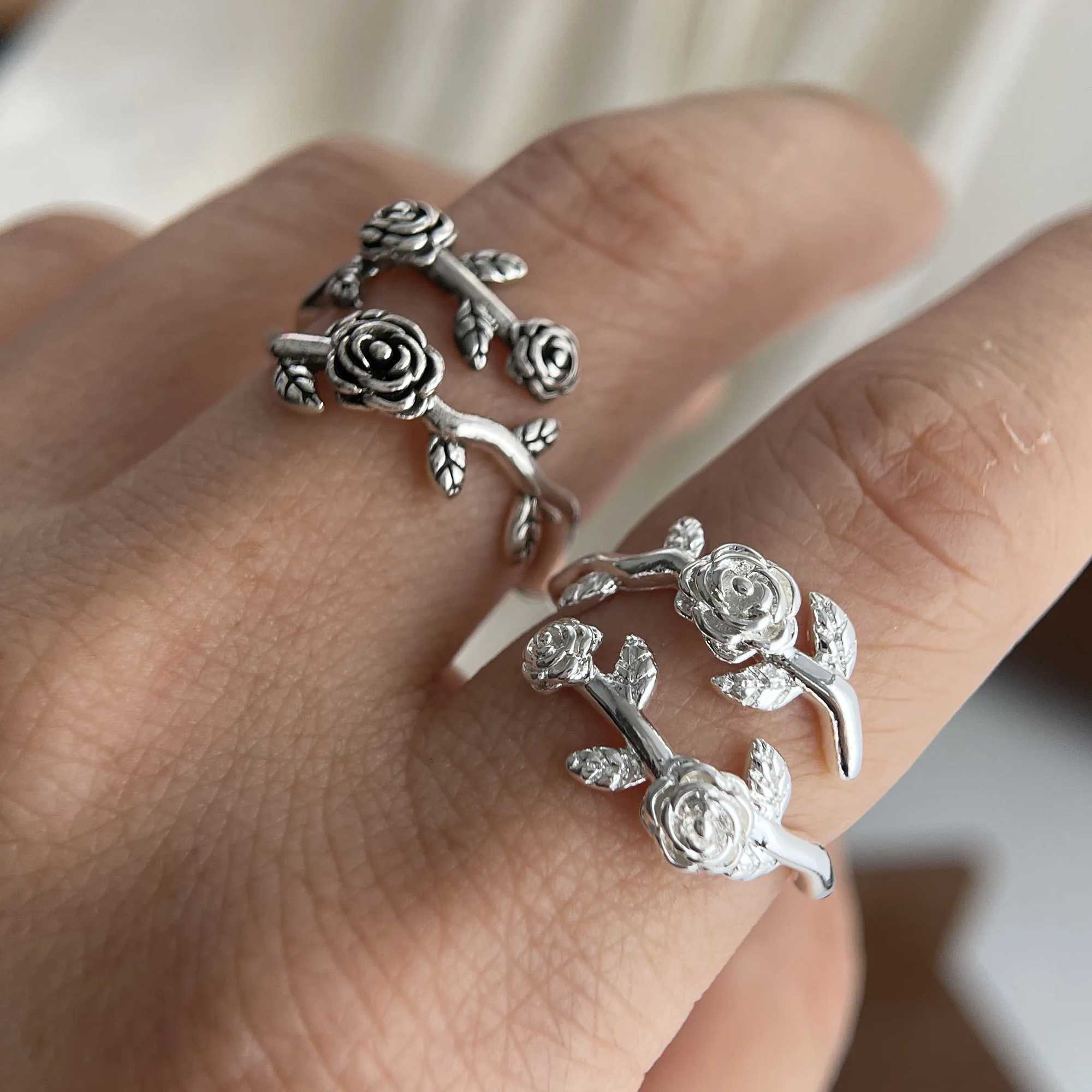 925 Sterling Silver Rings for Women Couple Minimalist Handmade Simple Retro Rose Flower Ring Fine Jewelry Gift Prevent Allergy J251020